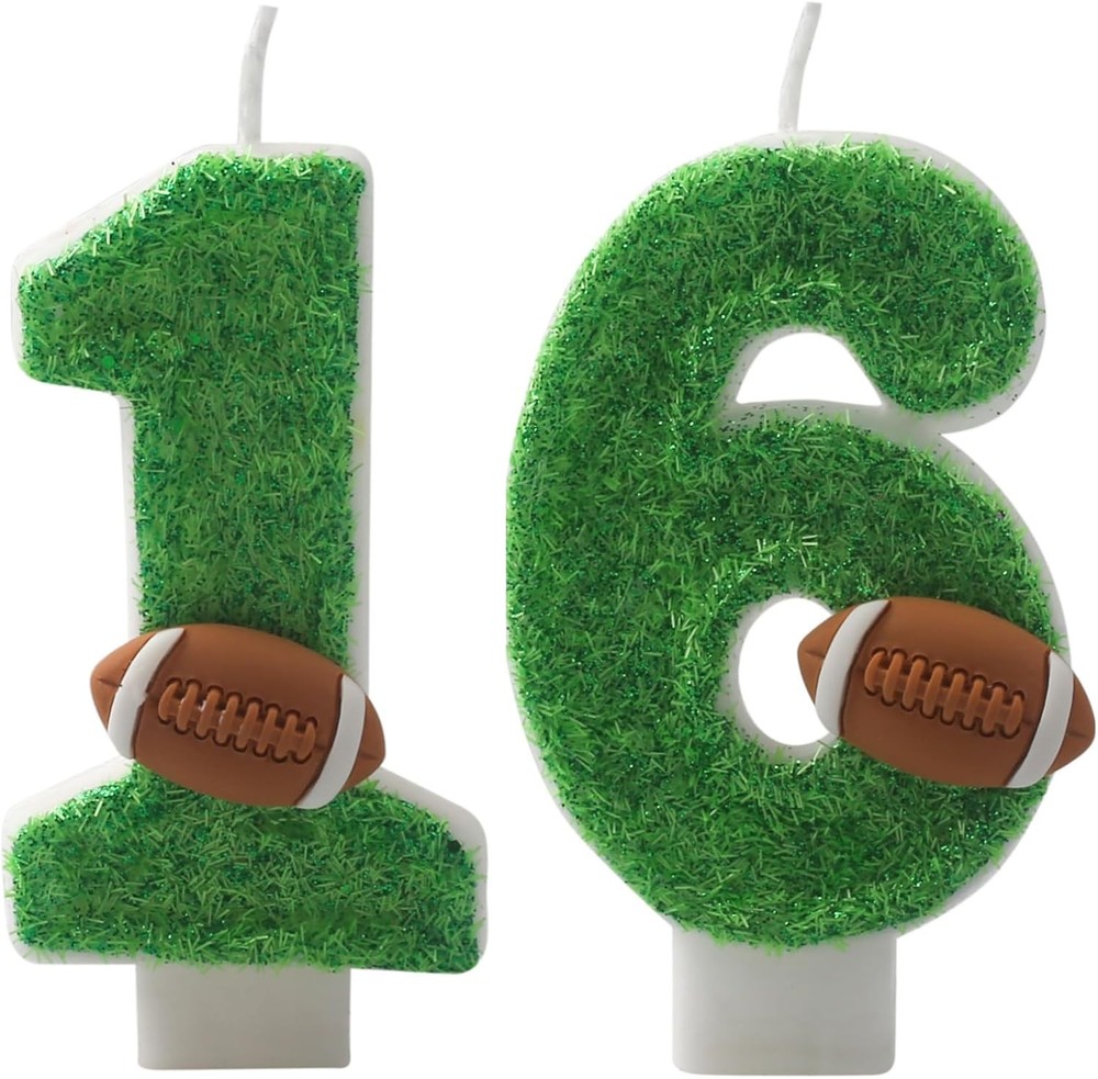 Birthday Number 16 Candles,16th Green Football 16,