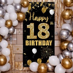 18th Door Banner Backdrop, Happy 18th Decorations for Girls Boys Black Gold, …