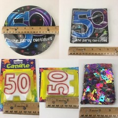 50th Birthday Confetti Candles Napkins Plates Party Black Silver Colorful READ