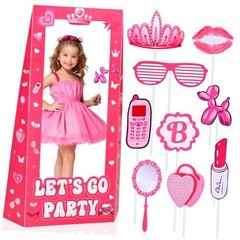 4.5FT Life Size Doll Photo Booth with 9Pcs Photo Props, Pink Princess Birthday