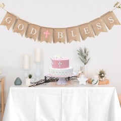 CHRORINE God Bless Banner Baptism Decorations for 1 Count (Pack of 1), Pink