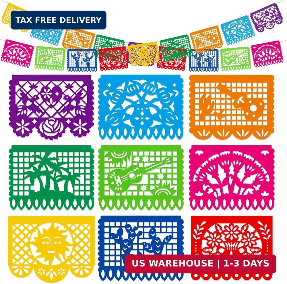 DomeStar Mexican Party Decoration, 18 Feet Plastic Papel Picado Fiesta Banner Ci