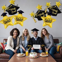 6Pcs Graduation Foil Balloons Include Black Grad Cap Balloon for Graduation P…
