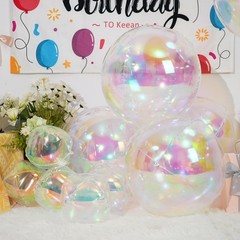 12Pcs Iridescent Round Foil Balloons, 22″ 15″ 10″ 4D Clear Ball Balloon, Holo