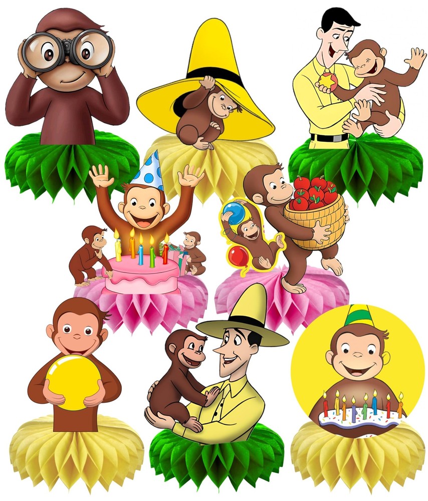 8Pcs Cartoon For George of Curious Party Honeycomb Table Centerpiece,Party Su…