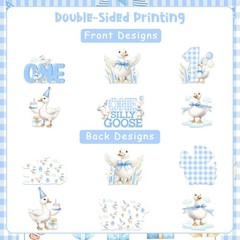 One Silly Goose Birthday Decor Boy 24Pcs Goose Centerpiece Stickers Blue Gees…