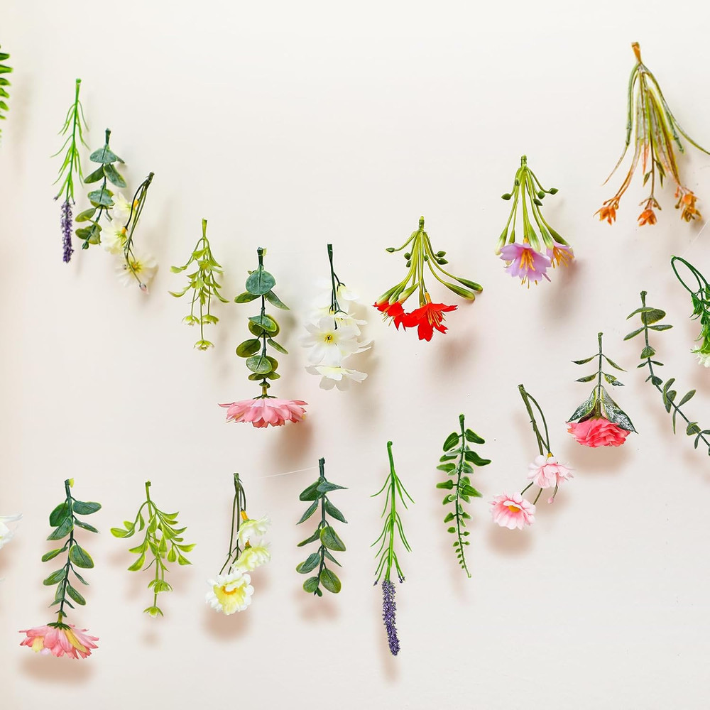 2 Pcs 6.6 Ft Artificial Flower Banner Spring Wildflower Garland Garden Tea Birth