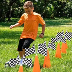 Traffic Cones with Racing Checkered Flags-6 Traffic Cones With Hole on Top, 1…