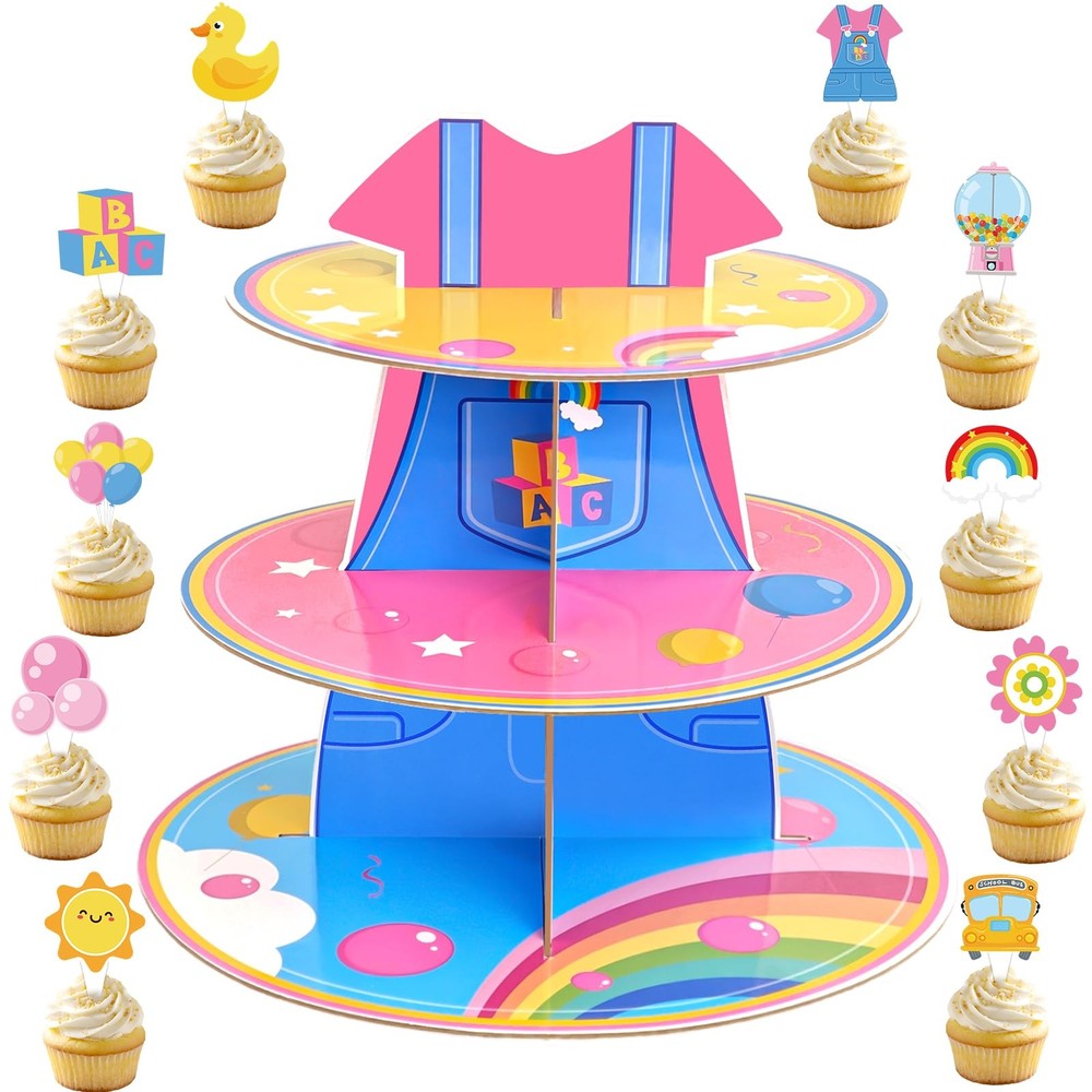 Cartoon Teacher Cake Decorations 3-Tier Girls Happy Birthday Cupcake Stand wi…