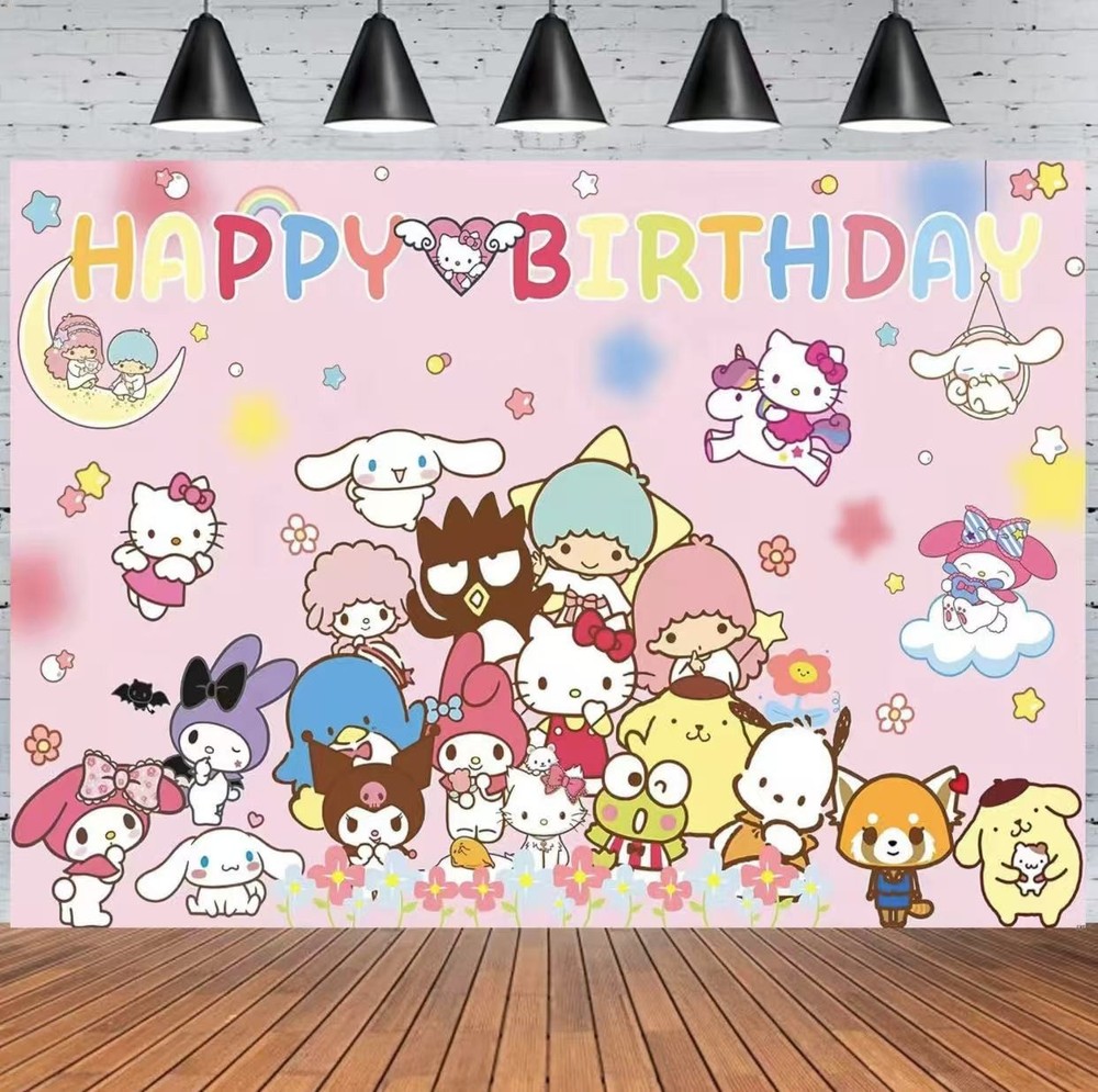 Hello Kitty & Friends Happy Birthday Backdrop 5×3.5ft Birthday Party Decoration