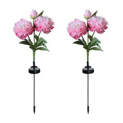 Solar Powered Outdoor Peony Flower Lights 2pcs Colorful Garden Lighting