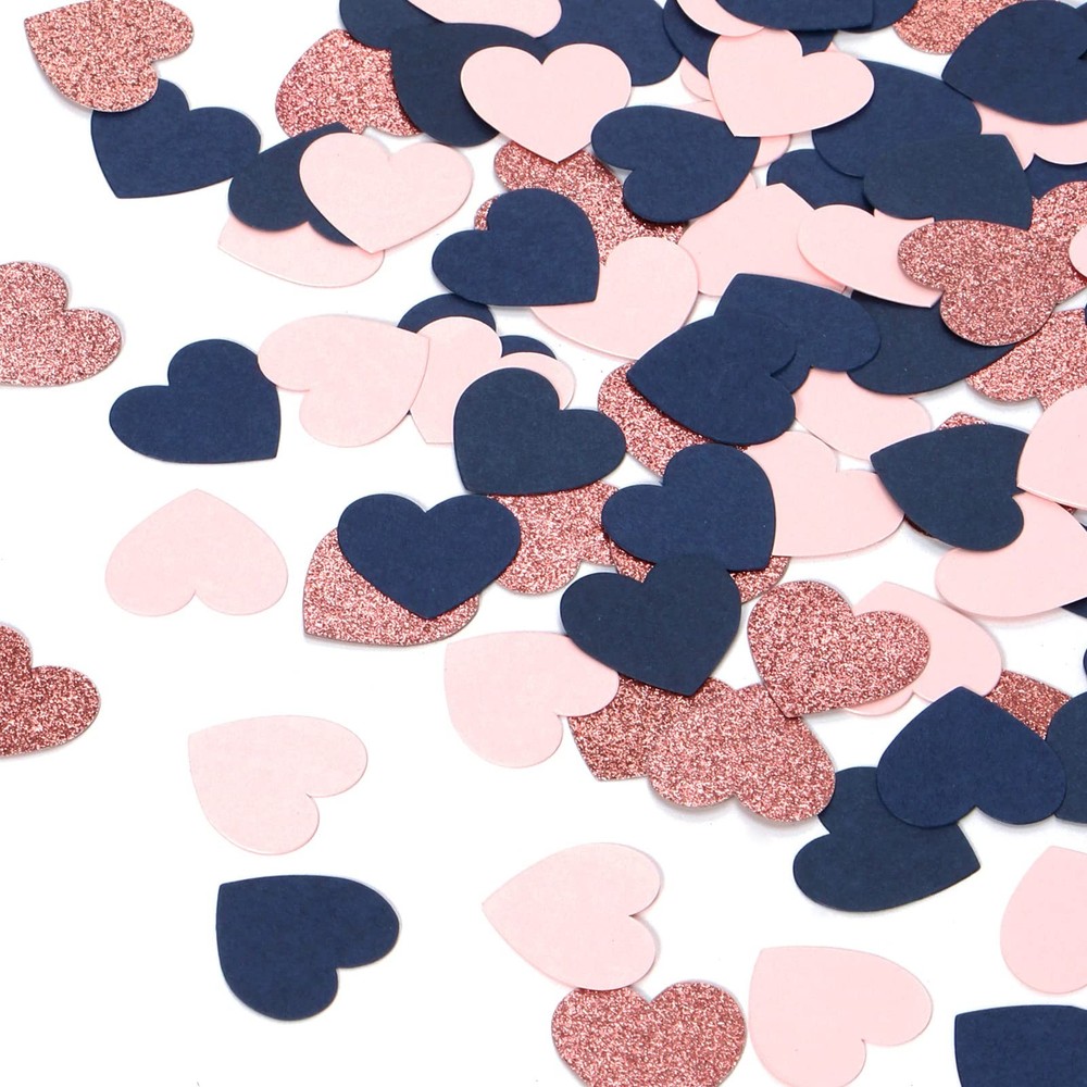 300 PCS Navy Blue Pink Rose Gold Heart Confetti Glitter Paper Dots Decor