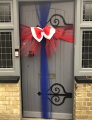 UNION JACK DOOR BOW Red White & Blue Mesh Ribbons & Organza Satin Bow BNIP £15