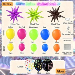 90s 80s Neon Balloon Arch Kit, 152pcs Disco Theme Party Decorations with Foil…
