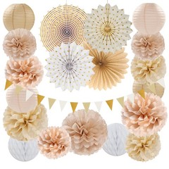 Beige-Champagne Gold White-Peach Boho Party-Decorations – 20pcs Neutral Baby …