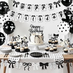 Bow Happy Banner Decorations,Cute Black and White Polka Dot Theme Brithday De…