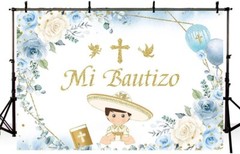 7X5Ft Mi Bautizo Backdrop Boy Baptism Christening Party Decorations Supplies Blu
