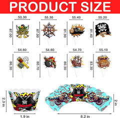 48PCS Pirate Themed Birthday Party Decorations | 24PCS Cupcake Toppers & 24PCS C