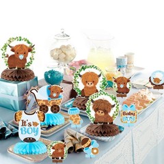 12Pcs Greenery Highland Cow Honeycomb Centerpieces Blue Highland Cattle Party…