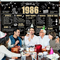 Large 40Th Birthday Decorations Back in 1986 Banner Backdrop for Men Women, Happ