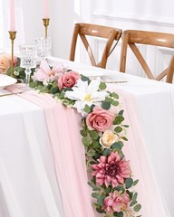 8.85Ft Flower Garland, Eucalyptus Greenery Garland with Flowers, Pink Rose