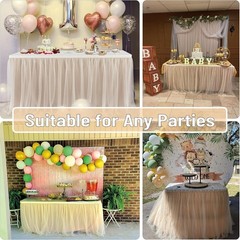 72inch Champagne Gold Tulle Table Skirts for Rectangle Round Tables, Gold Gri…