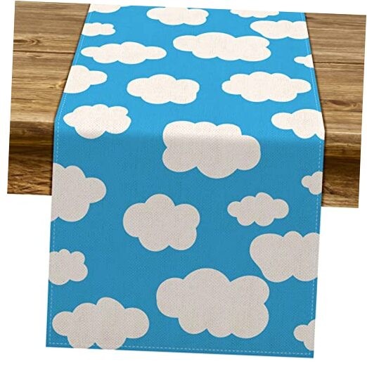 Blue Sky White Cloud Table Runner Toy Story Themed Birthday Party 13″ x 72″