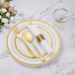 Goodluck 175 Piece Gold Plastic Dinnerware Set for 25 Guests, Fancy Disposabl…
