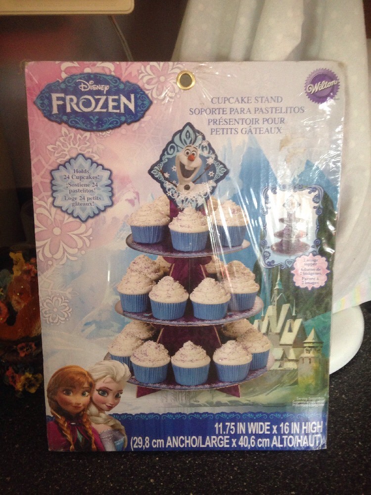 Disney Frozen Olaf Anna Elsa Cupcake Stand 3 Tier 2 Image Topper 24 Cupcakes New
