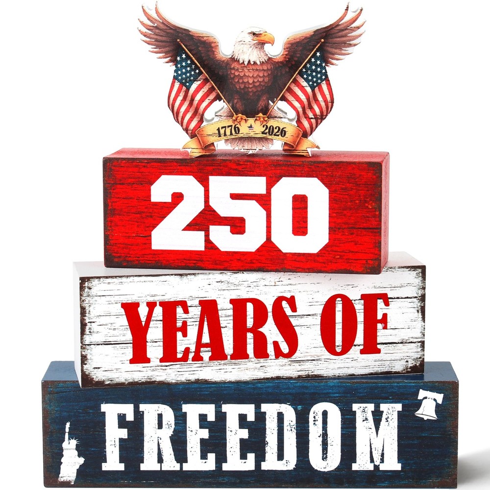 4 Pcs 250th Anniversary Patriotic 4th of July Wooden Tiered Tray Decor, Memor…