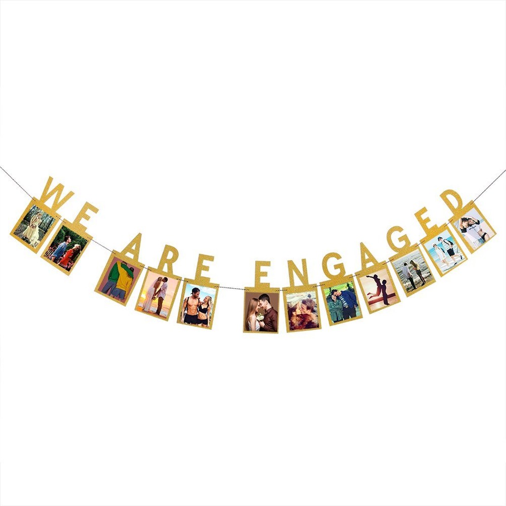 We Are Engaged Photo Banner Gold Glitter Engagement Party Decorations