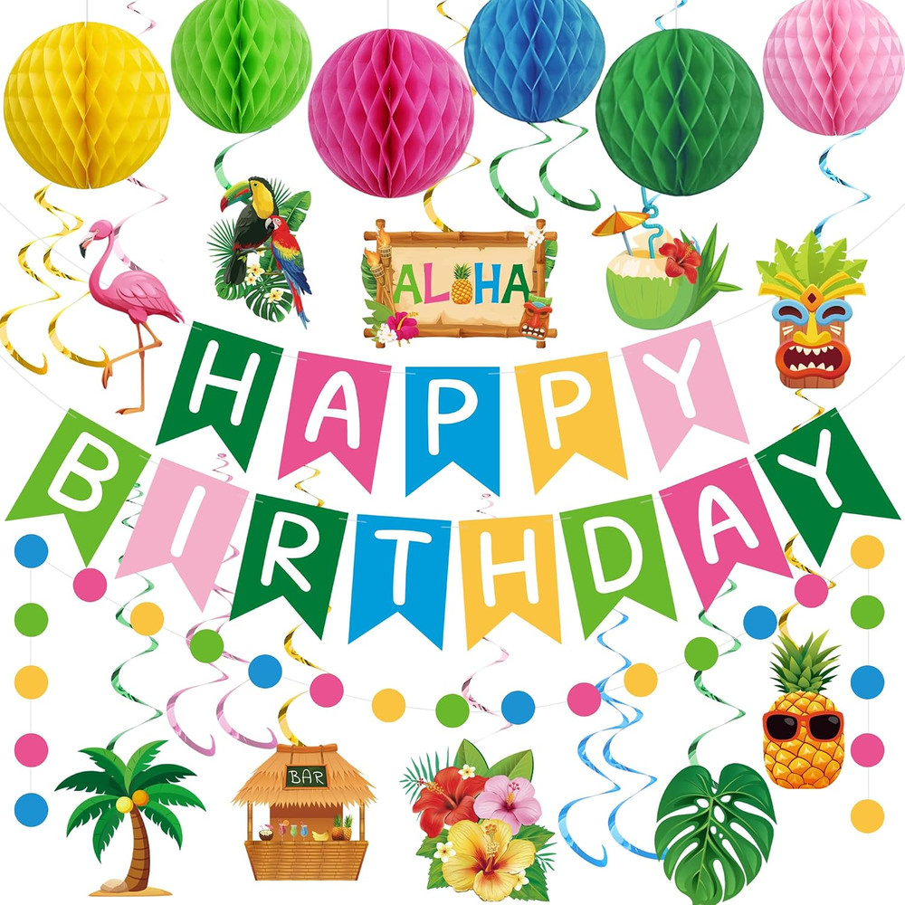 Hawaiian Luau Birthday Party Decorations Hawaiian Happy Birthday Banner with Hon