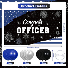 Police Party Decorations Congrats Officer Banner with 14Pcs Latex Balloons Black