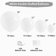 White Double Stuffed Balloons Different Size 115Pcs 5/10/12/18″ White Balloon…