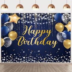 Happy Birthday Backdrop 7X5Ft for Men Boys Navy Blue and Gold Happy Birthday Ban