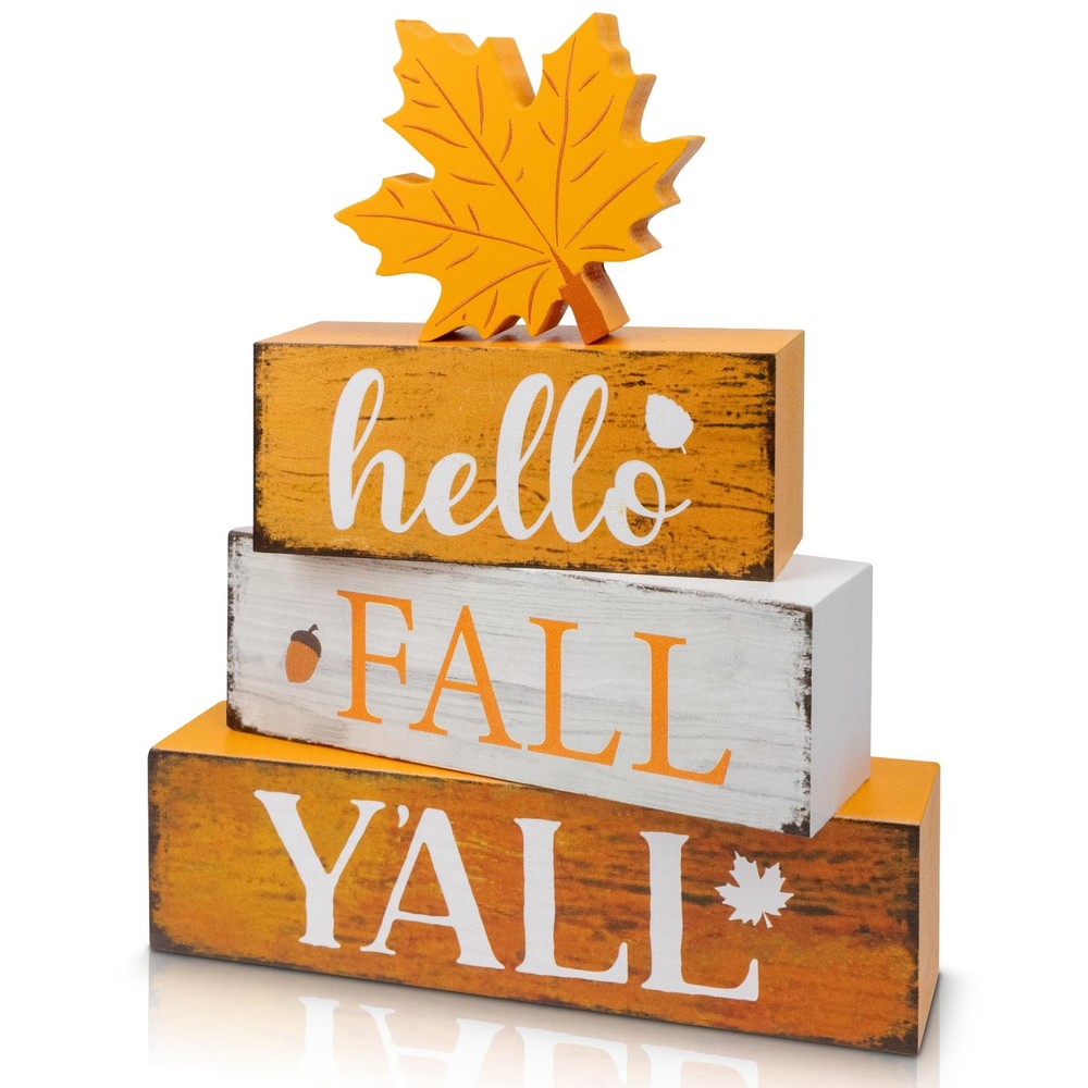 4Pcs Hello Fall Wooden Tiered Tray Decor Maple Leaf Autumn Decorations Home Gift