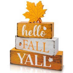 4Pcs Hello Fall Wooden Tiered Tray Decor Maple Leaf Autumn Decorations Home Gift