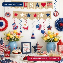 250th Anniversary Decorations – Hanging Swirls 250 Anniversary USA Banner | Four