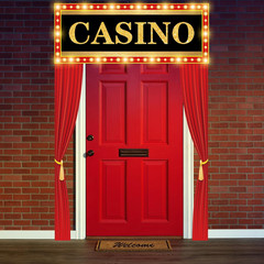 3 Pcs Casino Theme Party Decorations LED Banner with String Light Red Curtain Si
