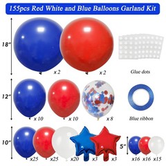 RUBFAC Red White and Blue Balloons Arch Kit, 4th of July Balloons Patriotic D…