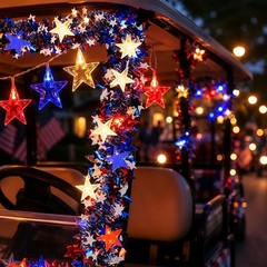 74 PCS 4th of July Golf Cart Decorations Kit – LED Lights, Patriotic Tinsel, Fla