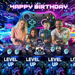 4 PCS Video Game Tablecloth for Player Gaming Birthday Party Decorations, 54 x 1