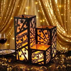 12 PCS Happy Retirement Party Table Decorations Black Gold Centerpiece Lantern