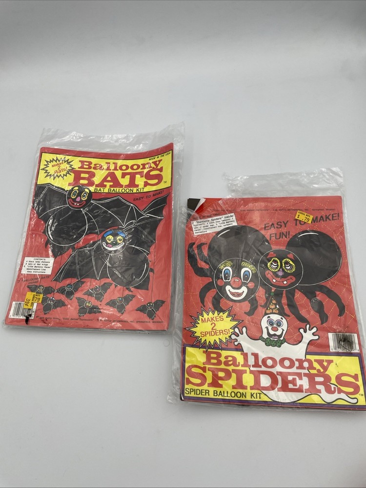 2 VTG Halloween Balloony Spiders And Bats Balloon Kit 1992 Kathy Estes A9