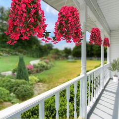 Sggvecsy Artificial Fake Hanging Flowers Plants for Outdoor 2Pcs, Rose Red