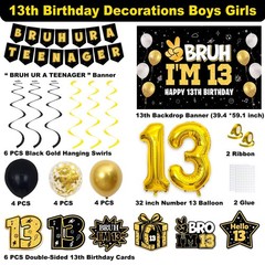 13th Decorations for Boys Girls, Black Gold Bruh Ur A Teenager Party Decorati…