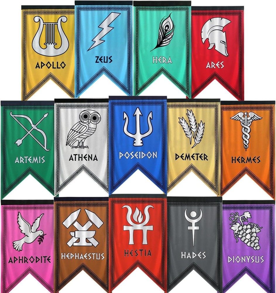 Greek Gods Banners, 14pcs Percy Jackson Cabin Banners, Greek Mythology Party …