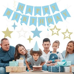 Light-Dusty Blue Beige-Champagne Party-Decorations – 19pcs Boho Neutral Strea…