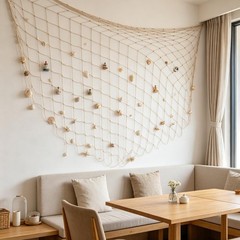 2 Pack Fish Net Decorations Natural Cotton Fishing Net Decor for Hawaiian Bea…