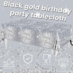 Happy Birthday Tablecloth,3pcs Sliver Table Cloths for Sliver and Glitter